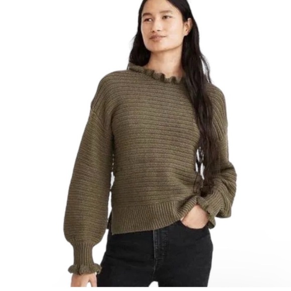 Madewell Green Merino Wool Blend Ruffle Neck Sweater - Picture 1 of 6